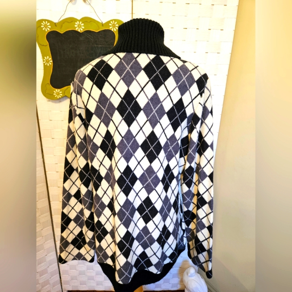 Revue argyle 100% wool button-down cardigan size large - Picture 3 of 5